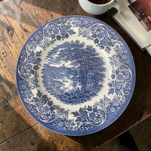 Vintage Churchill Blue and White Scenic Lunch Plate Staffordshire England